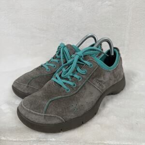Dansko Suede Lace Up Sneakers Gray Teal Comfort Walking Shoes Womens EU 40